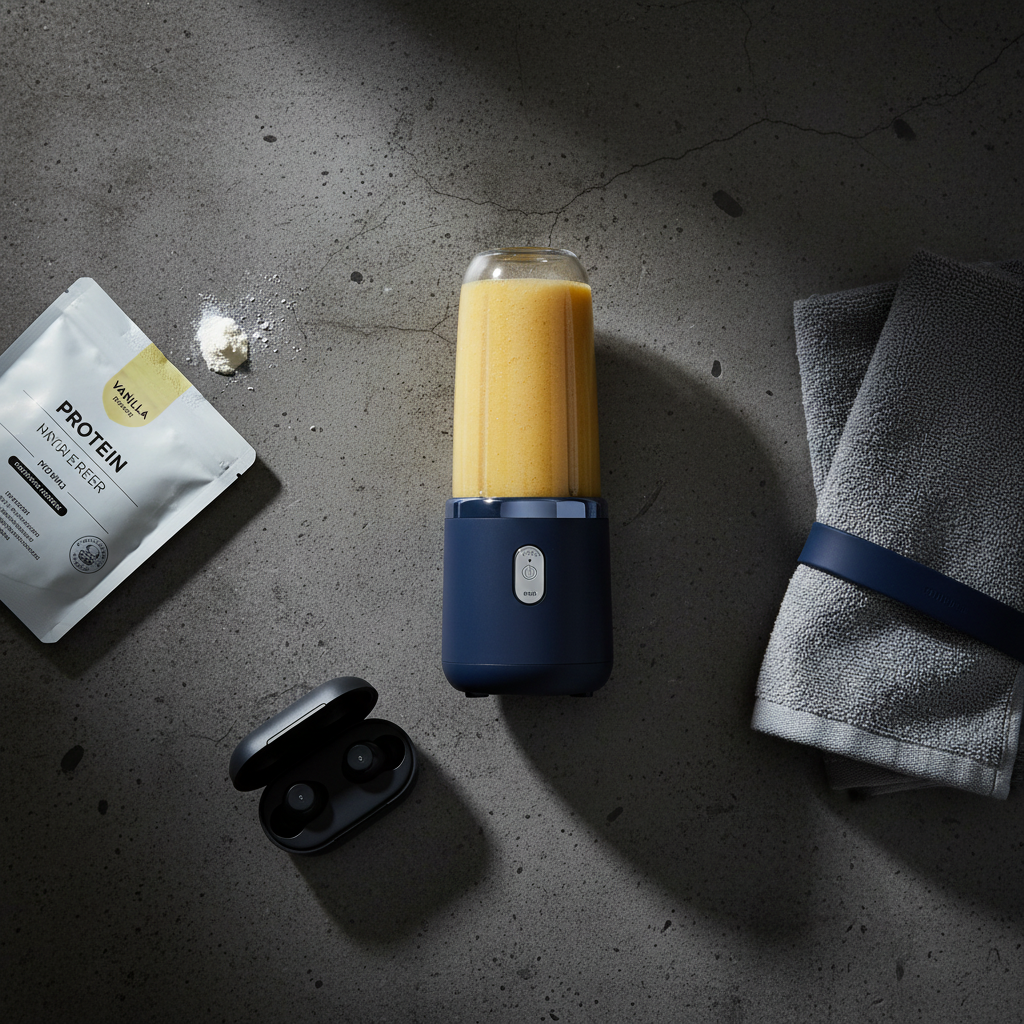 Mini Blender USB flat lay fitness