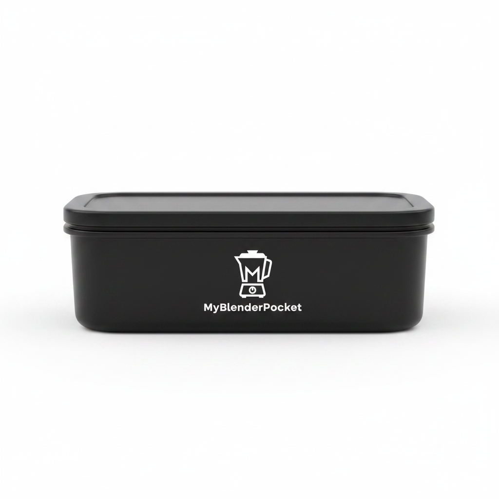 Lunch box noire fermée profil slim fond blanc