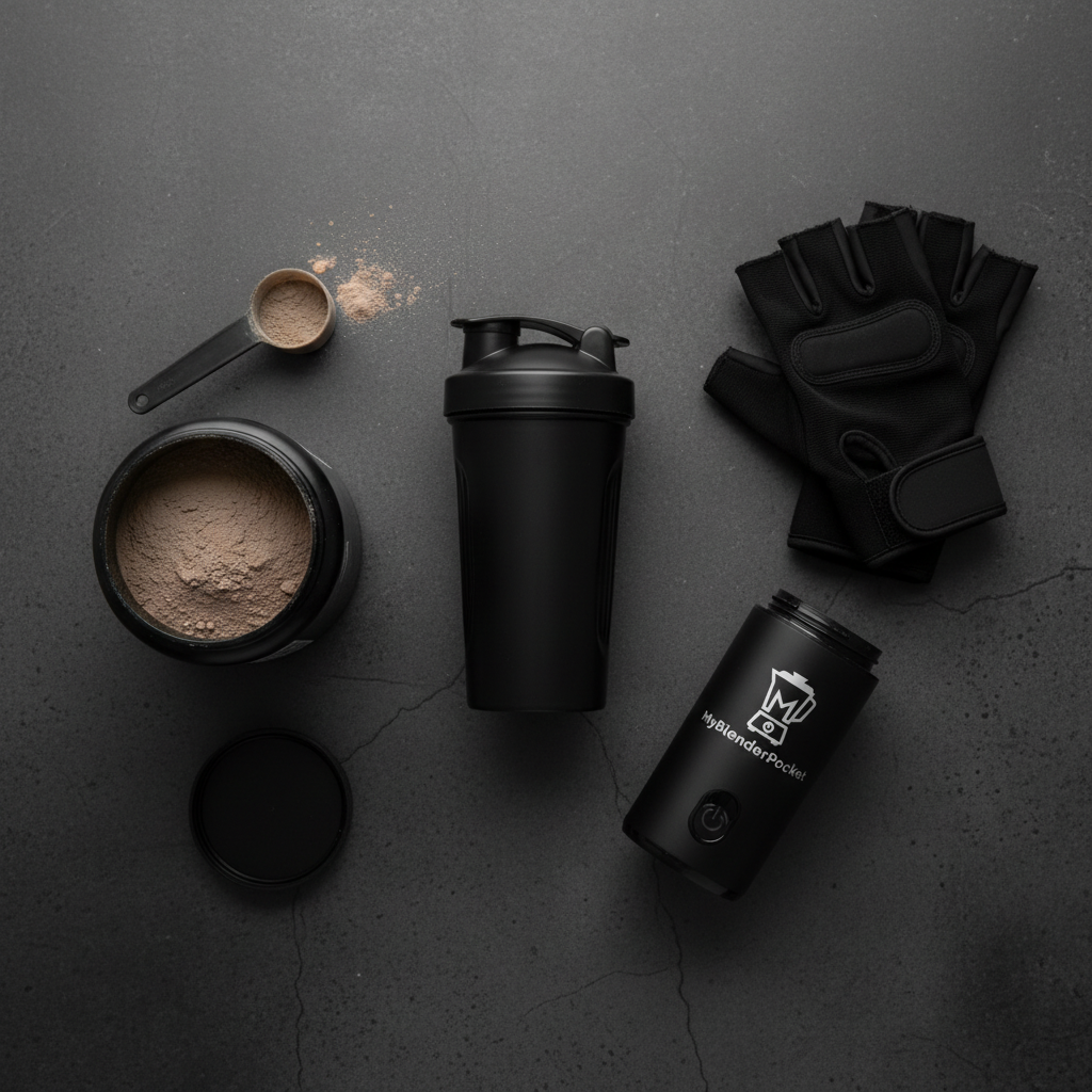 Shaker matte black flat lay fitness